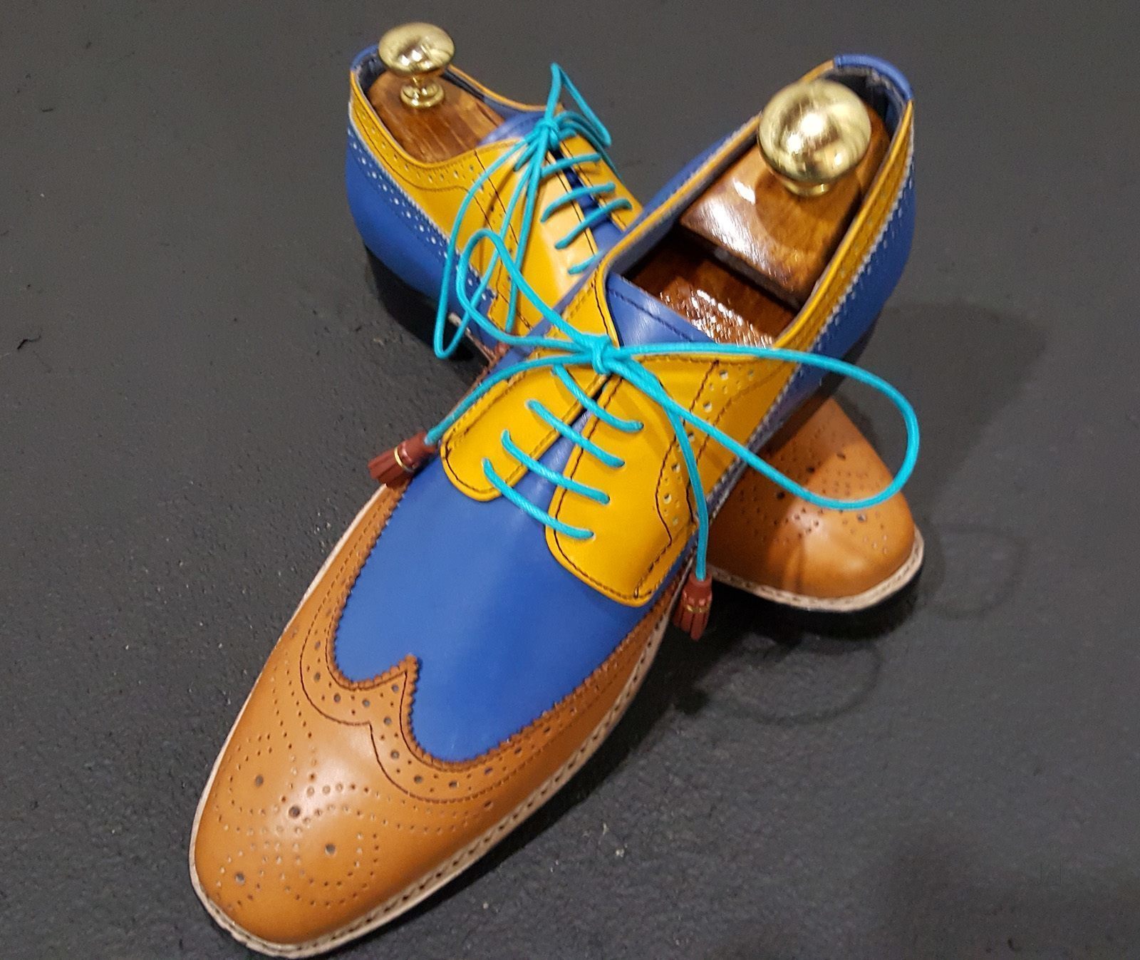 Handmade Wingtip Multi Color Shoes, Men Leather Lace Up Dress Shoes, Formal Shoe