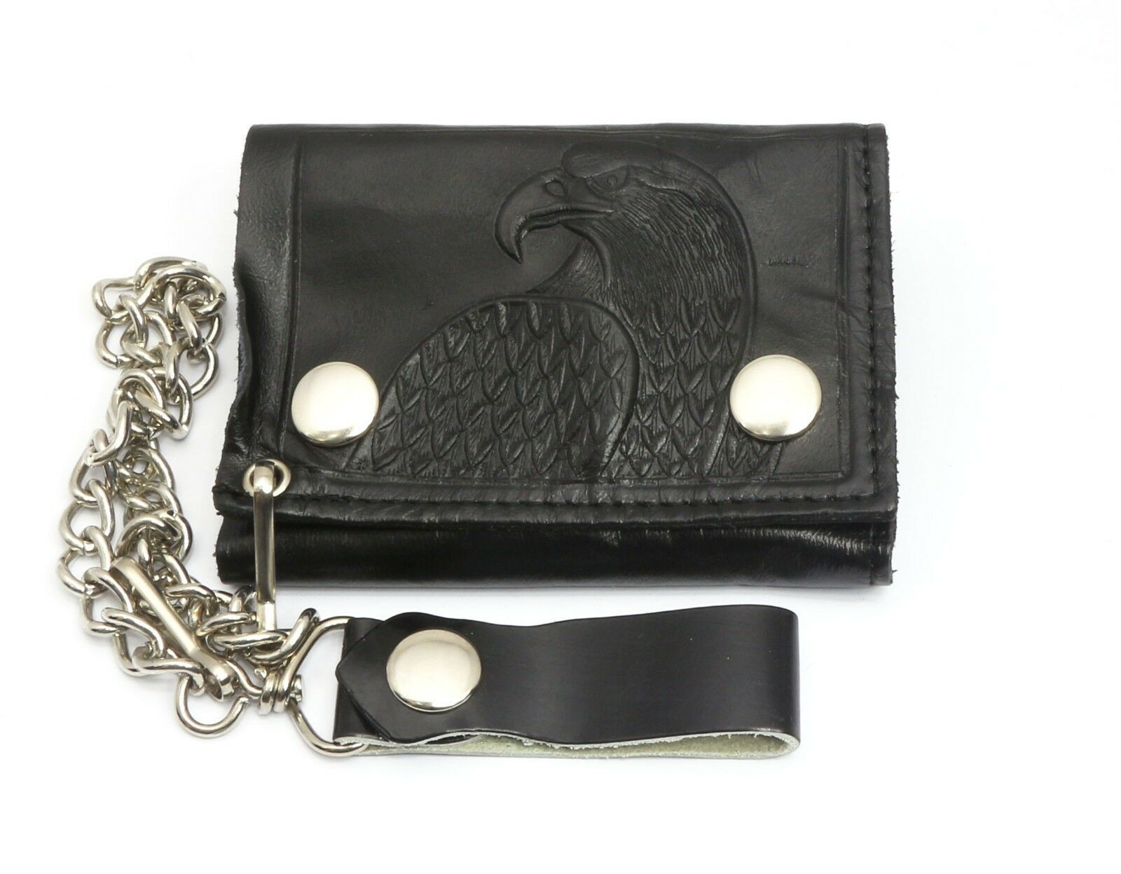 Trifold Usa Made Black Genuine Leather Wallet Eagle Embossed Design 