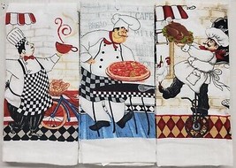 Set of 3 Different Printed Velour Kitchen Towels(15x25&quot;)FAT CHEFS IN KIT... - $14.84