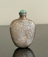 Antique Chinese Silver Fish Plant Engraved Snuff Bottle - $249.00