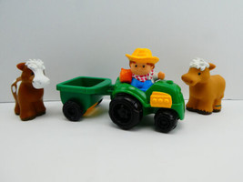 Fisher-Price Little People Green Tractor w/ Trailer Cart, Farmer Boy Jed... - $14.36