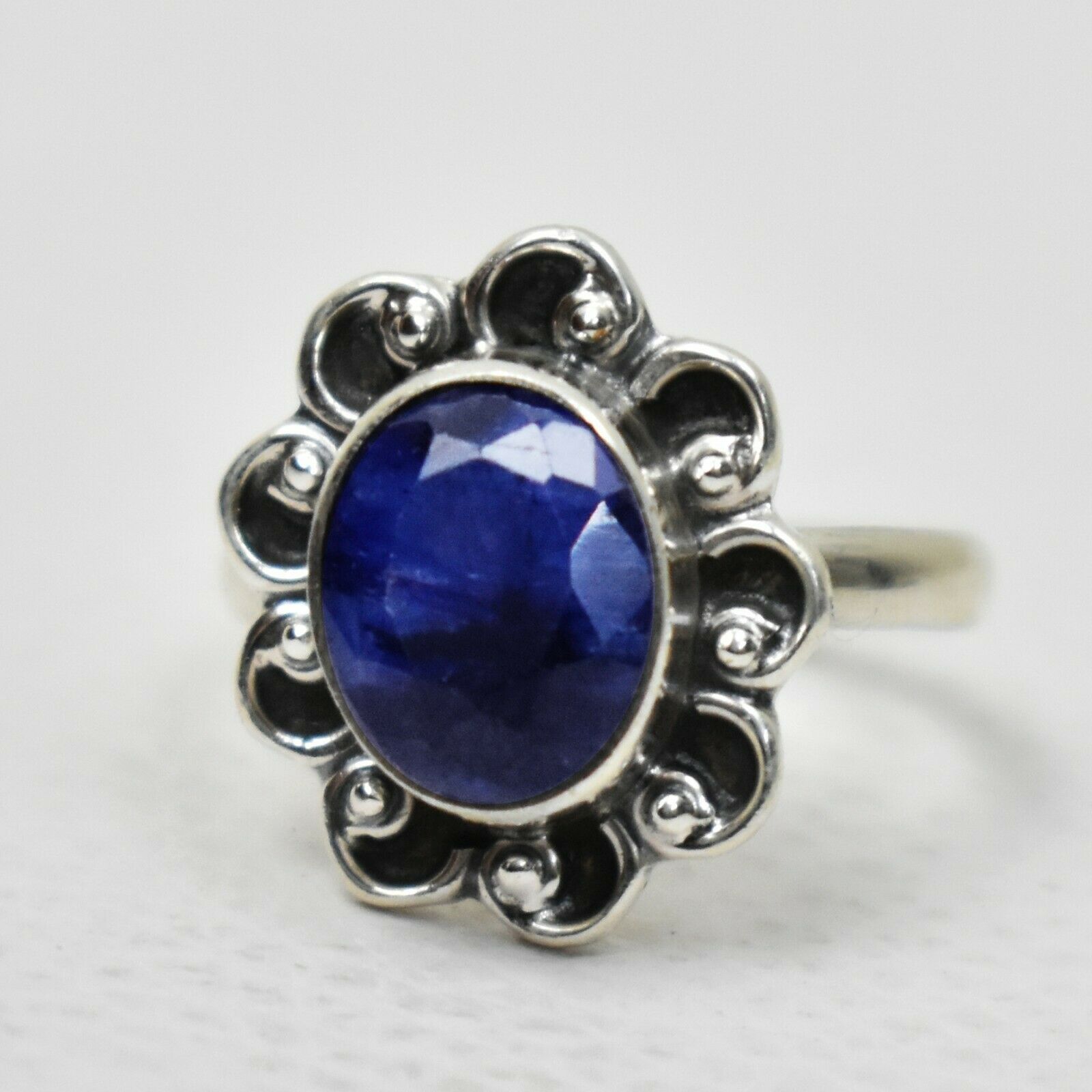 Natural Sapphire 925 Sterling Silver Handmade Oxidized Ring Women Gift RS-1106