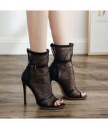 Women&#39;s Black Sheer Open Toe Heels | Women&#39;s Sheer Peep Toe Sheer Black ... - $44.00
