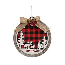 CWI Gifts Wooden Red and Black Plaid Moose Scene Hanging Ornament, Christmas Hom - $24.61