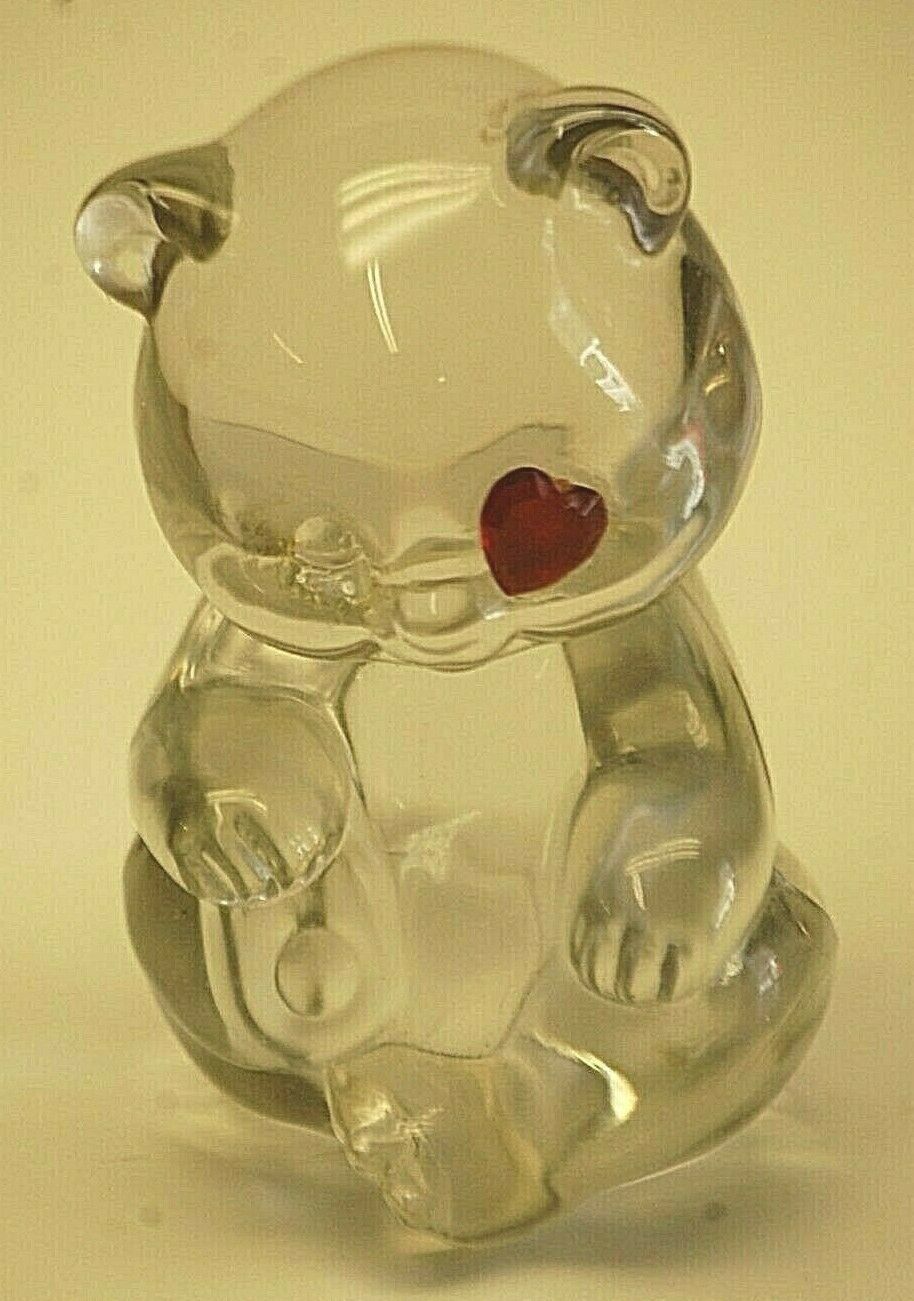 Primary image for Stamped Fenton Art Glass Bear Ruby Red Heart Eye Figurine July Birthstone