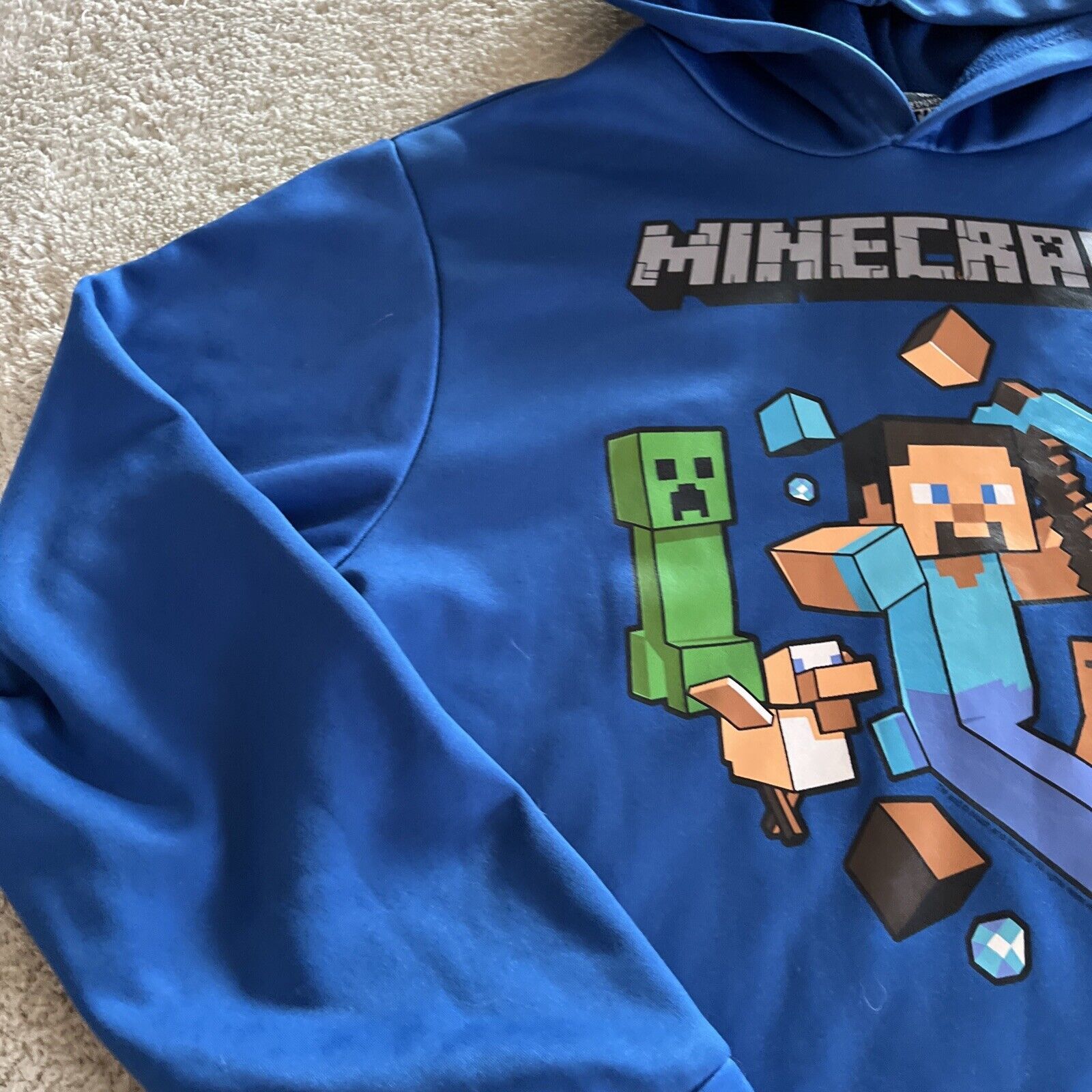 Mojang Jinx Minecraft Boys Blue Creeper Steve Pig Long Sleeve Hoodie 