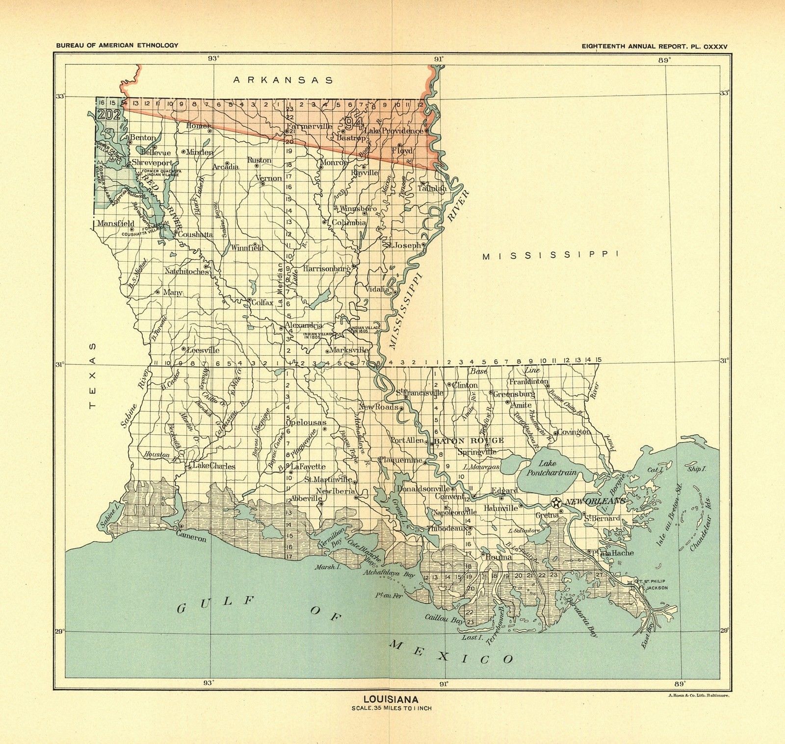 1896 map Louisiana United States Indian land cessions POSTER 28 ...