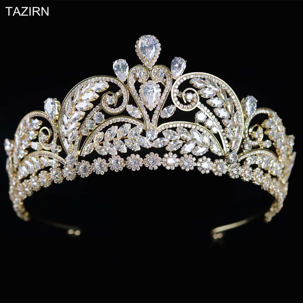 2021 Cubic Zirconia CZ Tall Wedding Crown Zircon Bridal Tiaras Pageant Hair Jewe