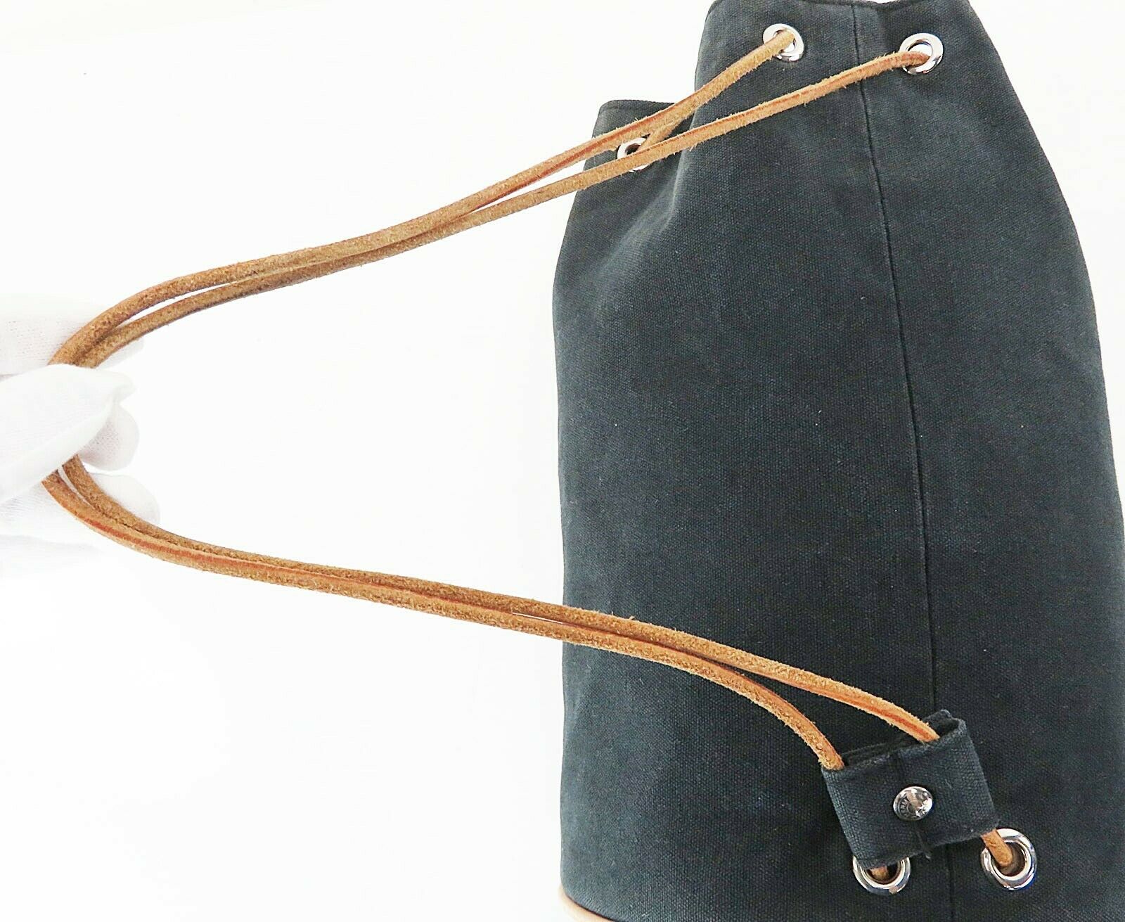 Authentic HERMES Sac Polochon Black Canvas Backpack Hand Bag #36104 - Women&#39;s Bags & Handbags