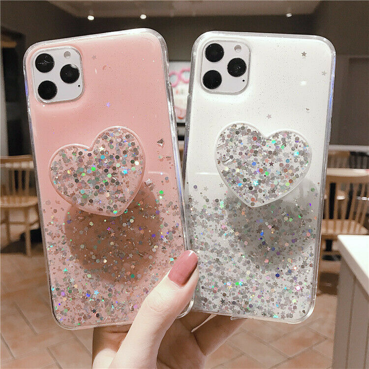 For iPhone 11 11 Pro Max 8 7 6 6s Case + Holder Bling Glitter Clear ...