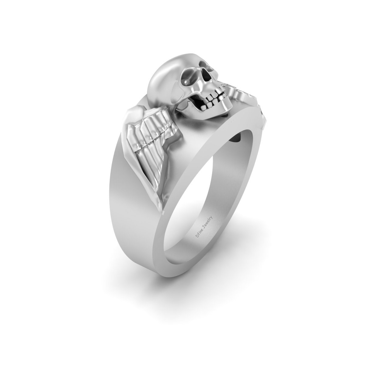 Solid 925 Sterling Silver Archangel Wings Witchy Skull Gothic Wedding Band Women