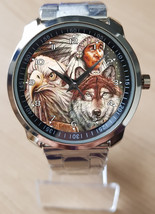 Eagle Wolf And The Red Indian Tribal Cheif Unique Wrist Watch Sporty - $35.00