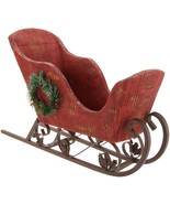 Antiqued Sleigh w/ Bottlebrush Wreath Accent by Valerie in Red - $87.29