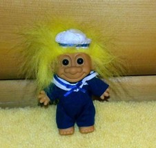 RUSS Vinyl 5&quot; Bright Yellow Hair Troll in Navy Sailor Suit with Cap - $9.89