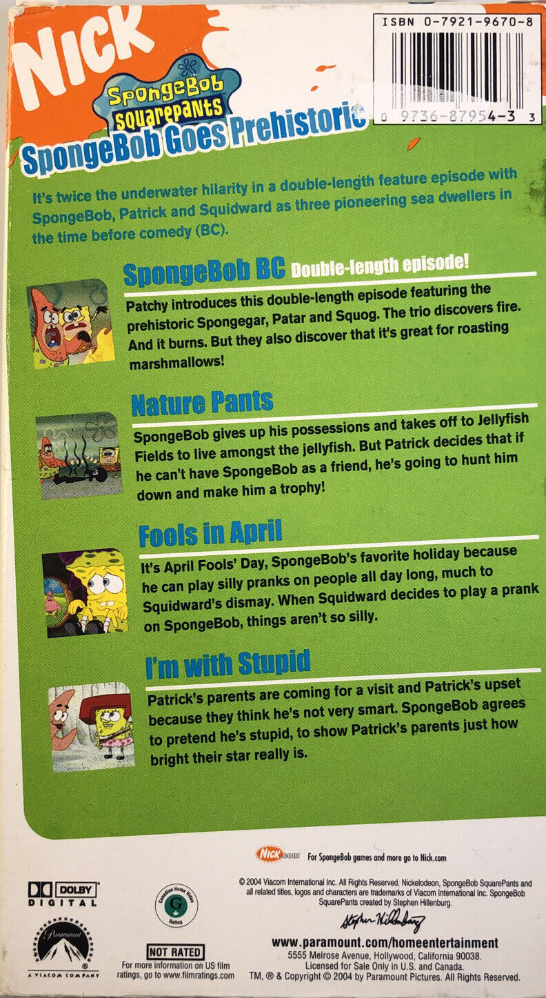 SHIP24-SpongeBob Squarepants Goes Prehistoric(VHS 2004) Nickelodeon ...