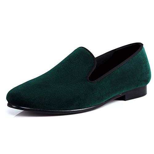 Men Velvet Slippers Plain Handmade Slip-on Loafer Shoes 14 Green ...