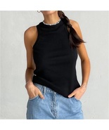 Black casual cotton ribbed sleeveless summer women crop top tank blouse - $26.00