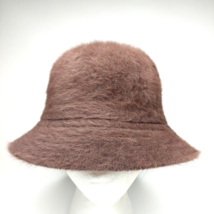 Angora Rabbit Fur Blend Bucket Hat Brown One Size Y2K Kangol Style Fuzzy Hip Hop - $23.70