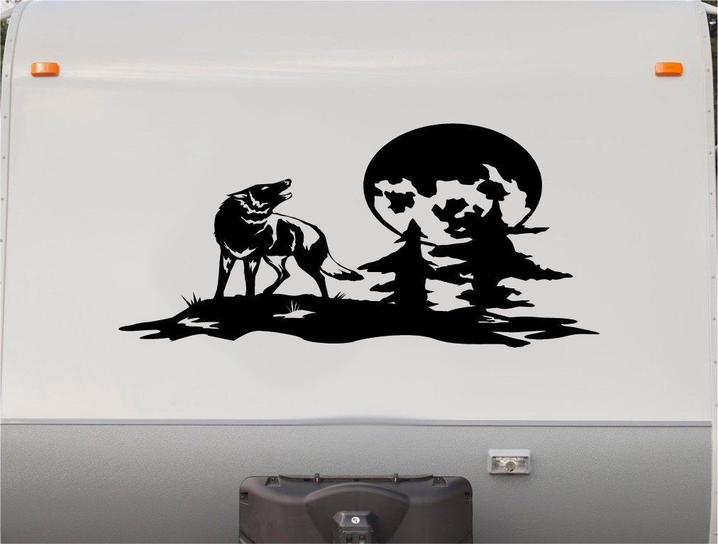 Wolf Trees Moon RV Camper Vinyl Decal Sticker Graphic Scene Mural