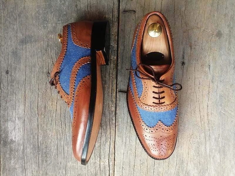 brown and blue brogues