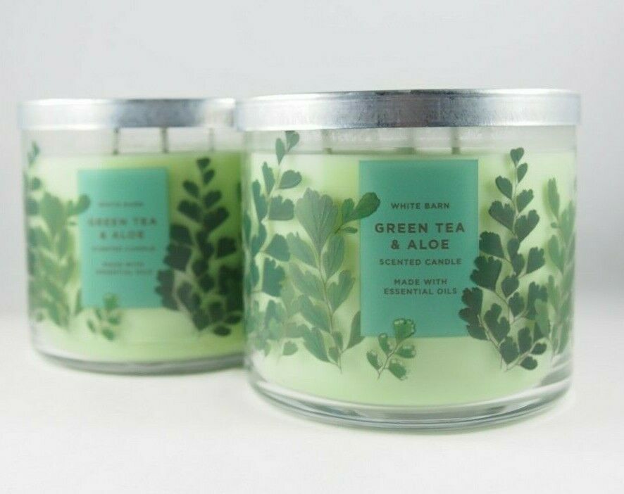 (2) Bath & Body Works White Barn Green Tea Aloe Essential Oil Candle 14.5oz New