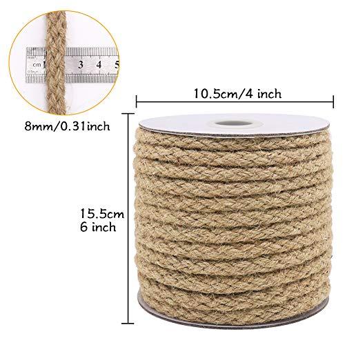 Tenn Well Braided Jute Rope, 52 Feet 8mm Thick Strong Natural Twine