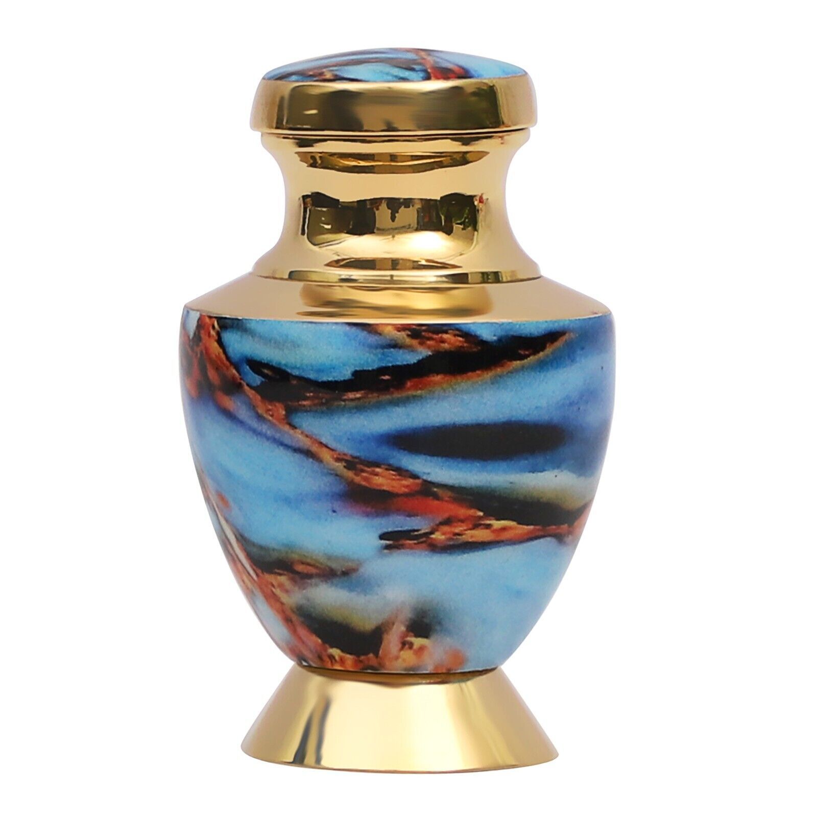 Beautiful Color Design Brass Small Keepsake Cremation Urns for Human Ashes -BLUE