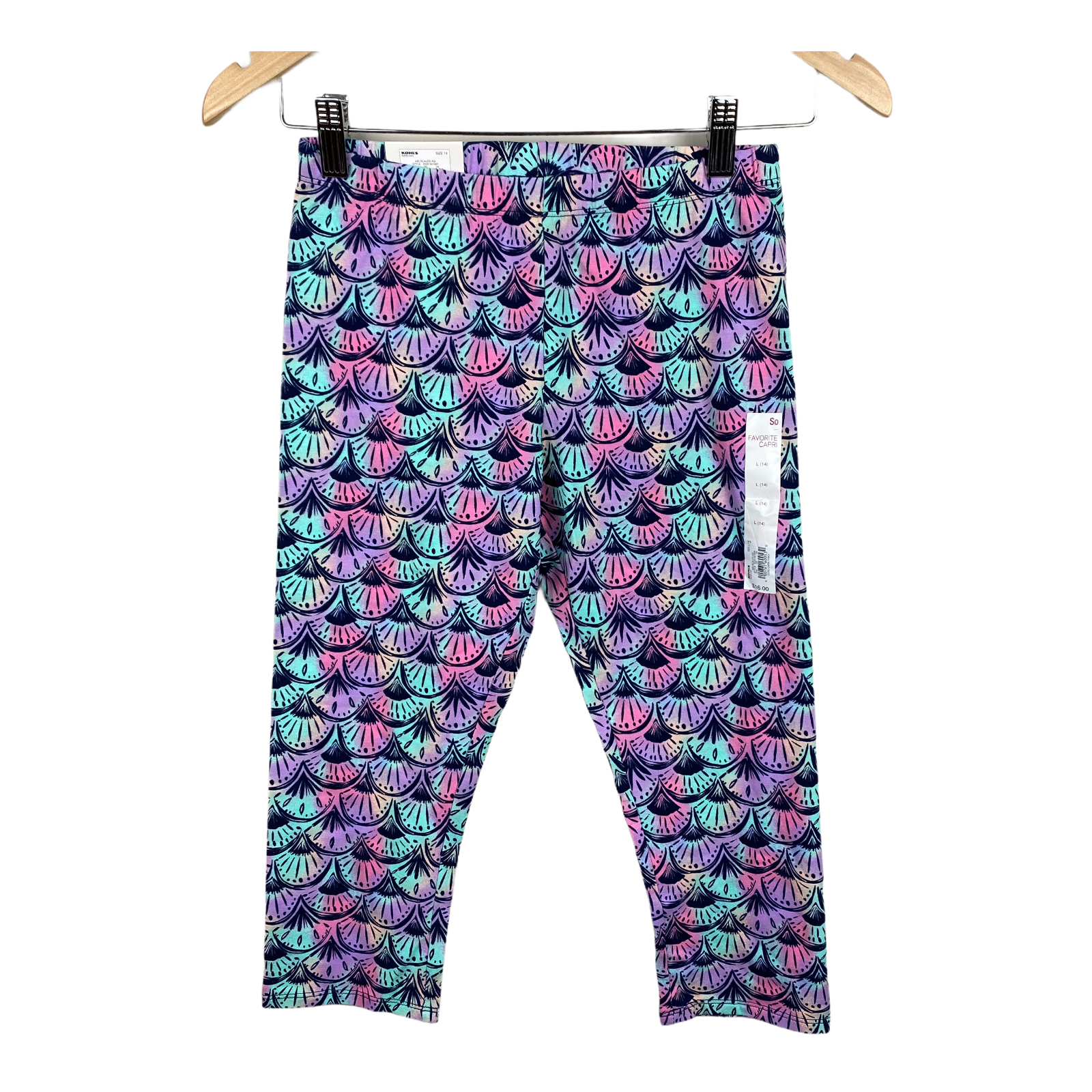 SO Favorite Capri Pants L 14 Girls Printed Multicolor Stretch Waist Pull On New - $15.20