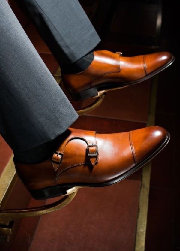 Cap Toe Two Tone Double Monk Strap Leather Hand Stitch Office Wear Shoes