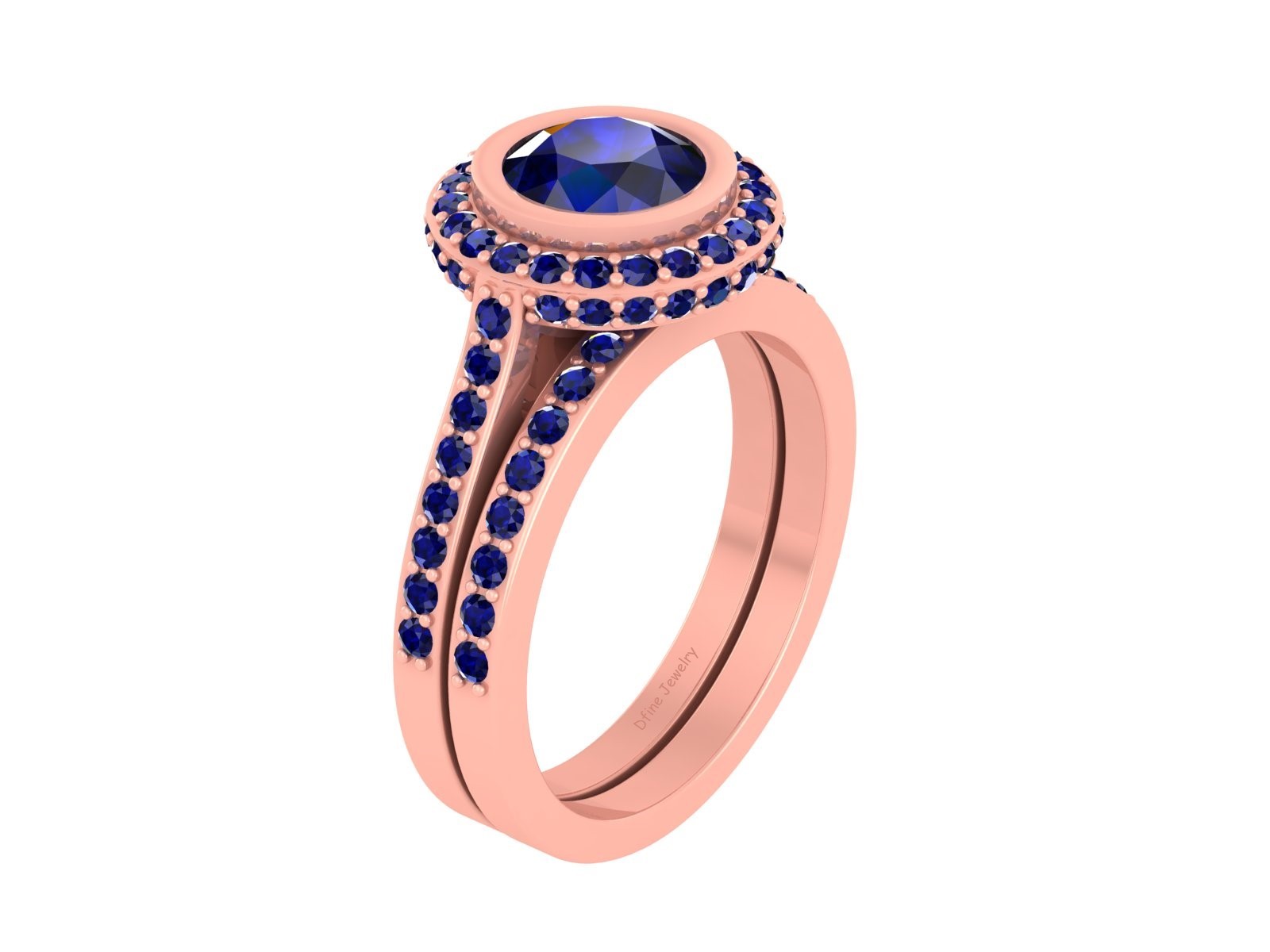 Blue Sapphire Halo Bezel Engagement Ring Bridal Wedding Ring Band Set 925 Silver