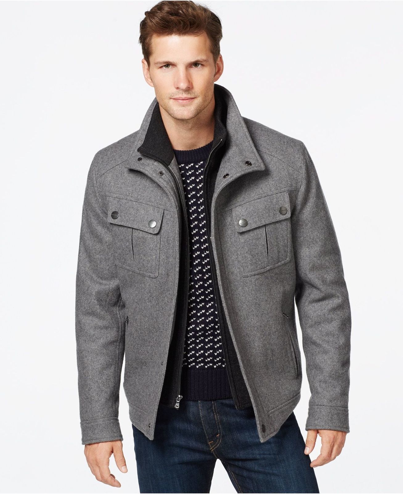 Michael Kors Men's Gray Big & Tall Brockton Wool-Blend Jacket, Size 2XT ...
