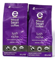 2 Ethical Bean Coffee 8 Oz Lush Medium Dark Roast Ground USDA Organic Coffee