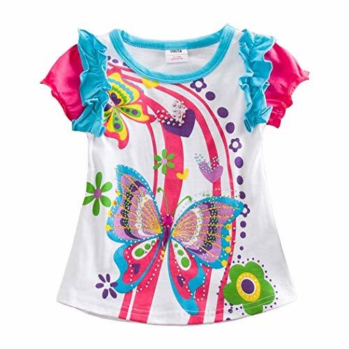 VIKITA Little Girls Cotton Sequins Butterfly Flower Print Short Sleeve ...