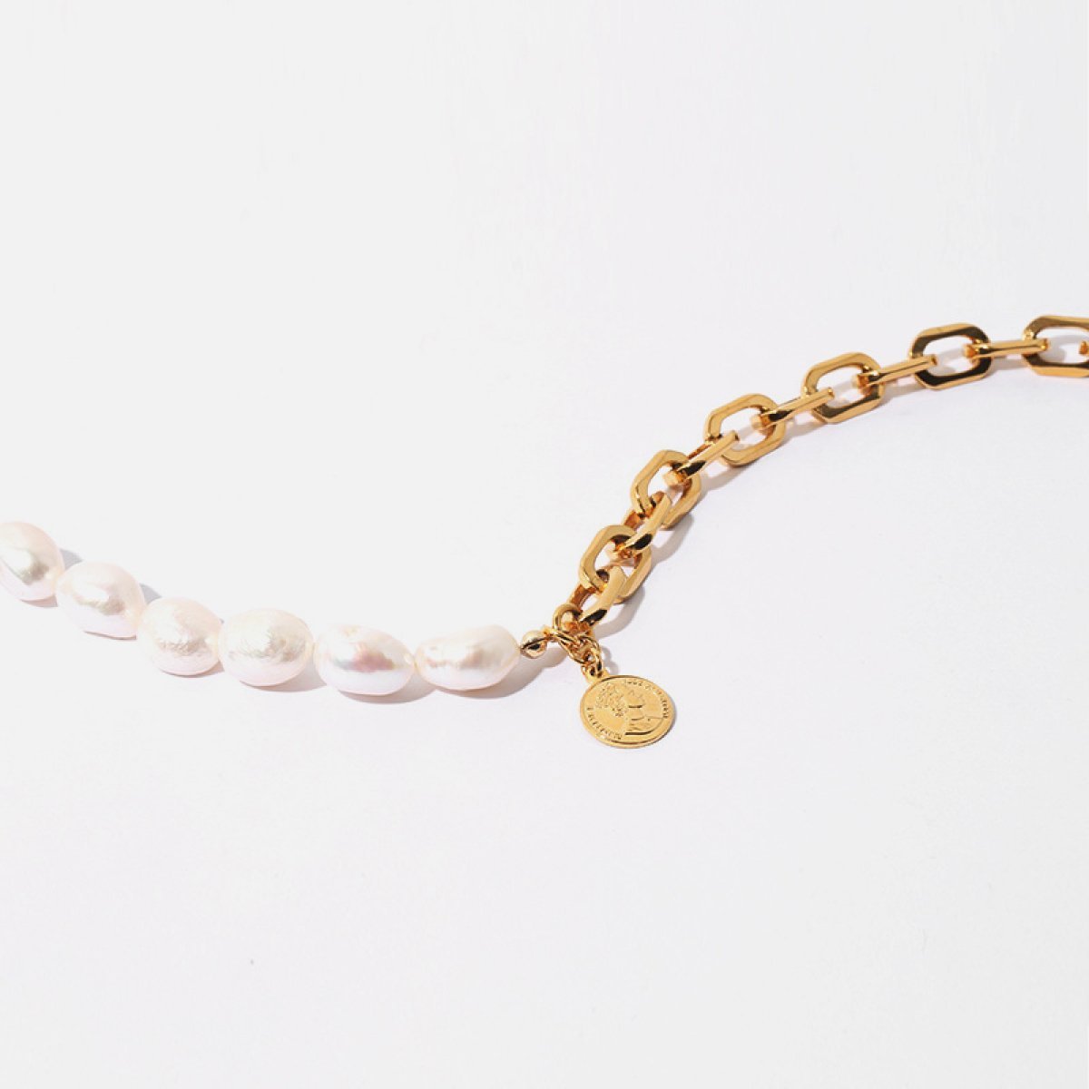 Half Chain Half Pearl Necklace With Coin and 50 similar items