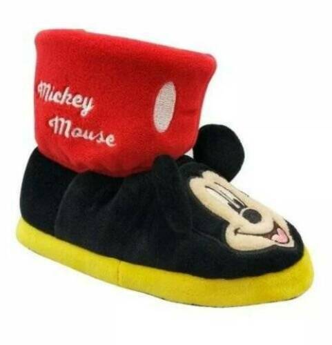 Boys Kids Slippers Disney Mickey Mouse Red & Black Slip On Plush Boot-sz 11/12