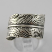 SOLID 925 BURNISHED SILVER BAND RING FEATHER PLUME FINELY WORKED, MADE IN ITALY image 1