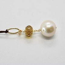 SOLID 18K YELLOW GOLD PENDANT WITH WHITE FW PEARL AND BEER QUARTZ MADE IN ITALY image 4