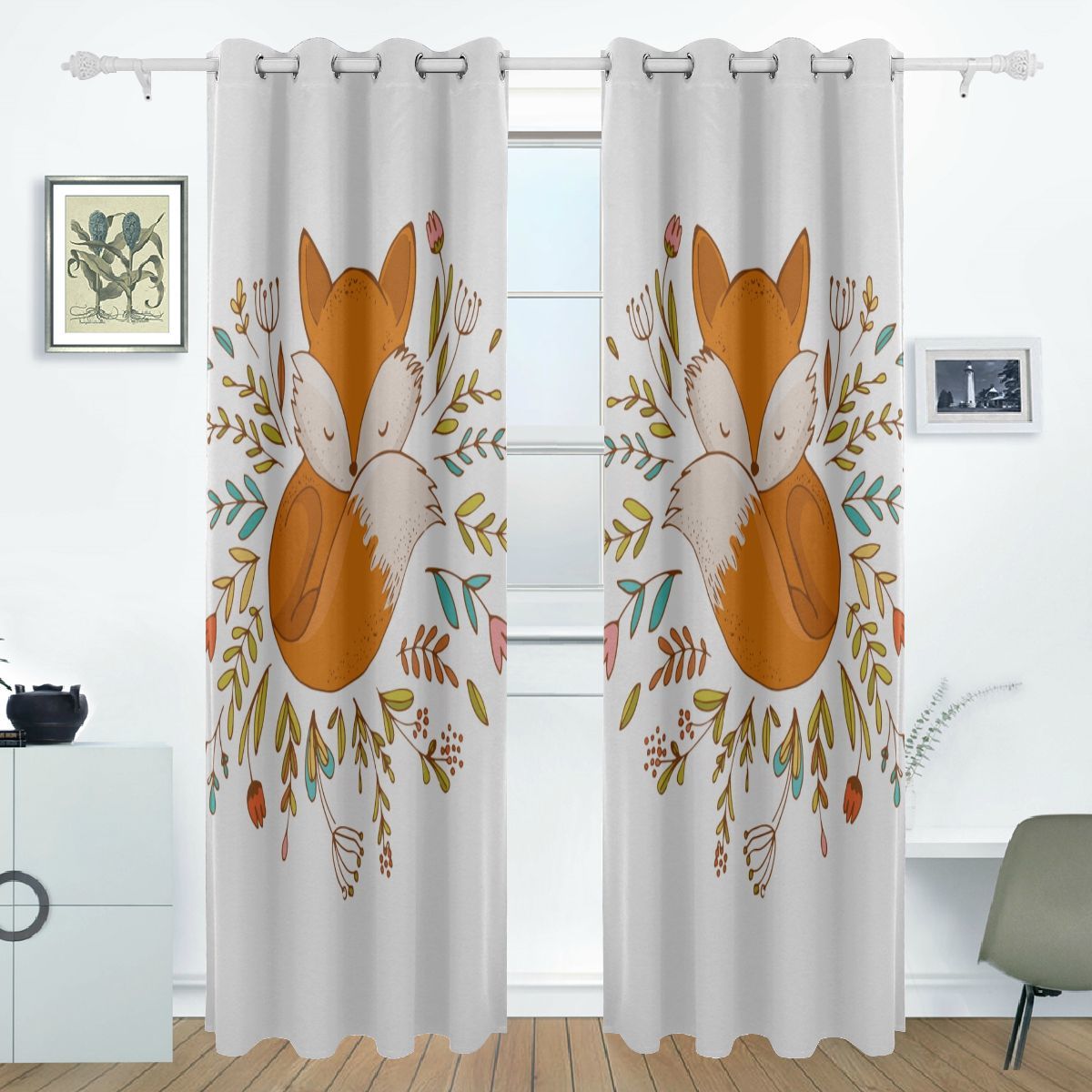 Kids Blackout Curtains Fox Baby Sweet Cute Kawaii Animal Print Kids ...