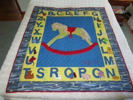 Handmade ROCKING HORSE &amp; ALPHABET Baby QUILT or WALL HANGING - 48&quot; x 53&quot; - $24.75