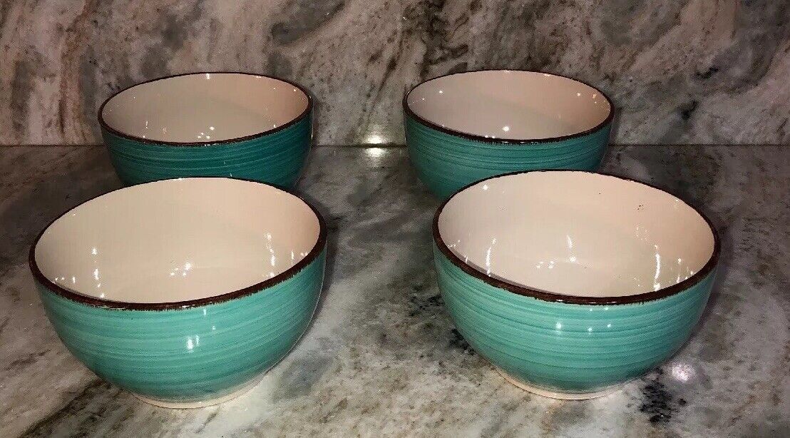 Set Of 4 Royal Norfolk Turquoise Swirl Stoneware Bowls-RARE-BRAND NEW-SHIP N 24H - $29.58
