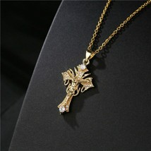 Fashion Gold Color Jesus Cross Pendant Necklace For Women Men - $9.40