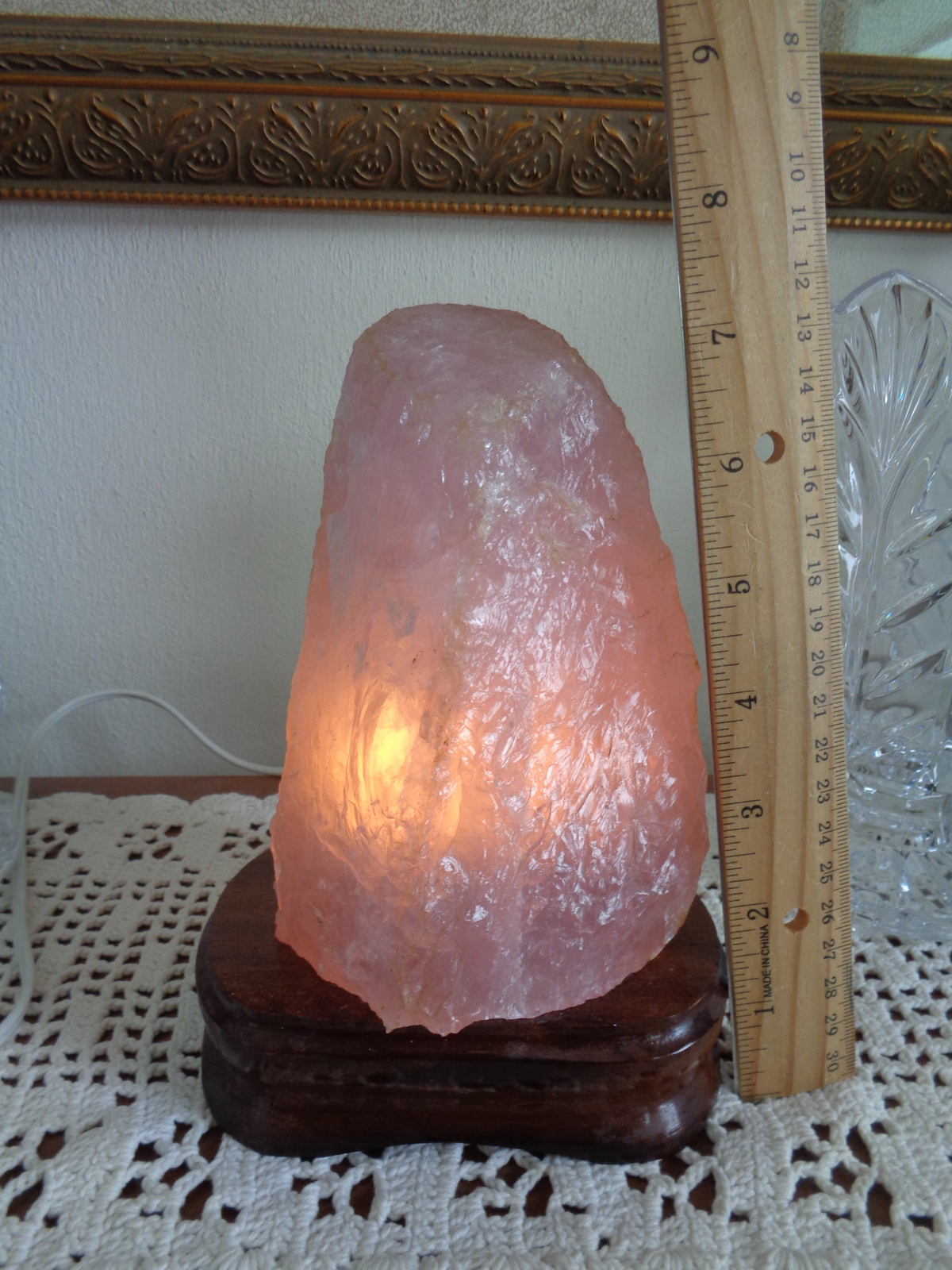 Rose Quartz Lamp Night Light Crystal Natural Mineral w/ Cord & Bulb 3