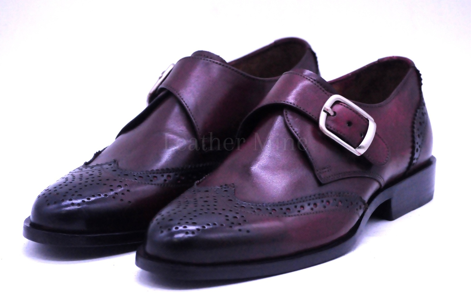 Men's Handmade Ox Blood Leather Brogue Monk Formal Custom Made Shoes