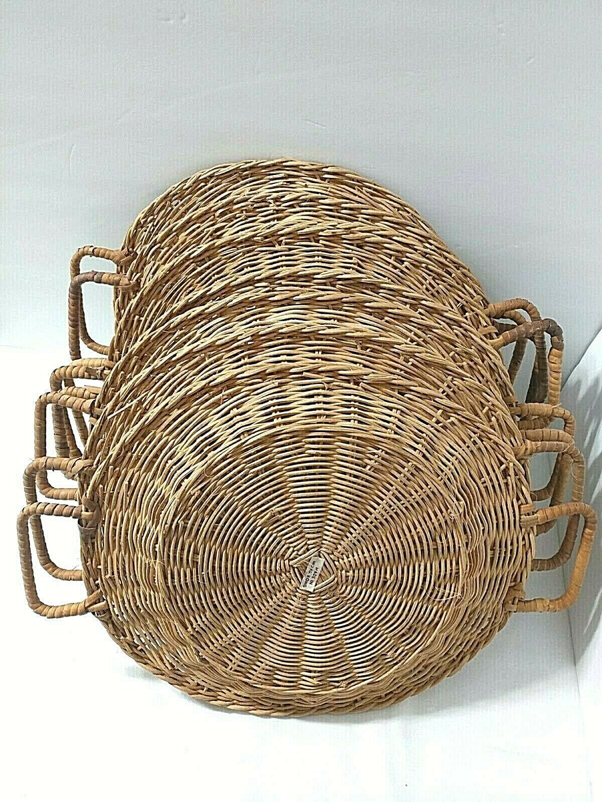 8 Vintage Wicker Rattan Paper Plate Holders with Handles Camping BBQ