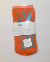 Tru Fit Ladies Slipper Sock Non Slip Grips Blue Penguins Orange 9-11 NWT - $5.89