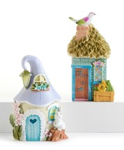 Fairy House Figurine Set 2 Whimsical Home Garden Statuary 5.7" High Poly Stone