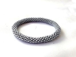 Silver Color Rollen Beaded Bracelet Bangle Wristband - $8.00