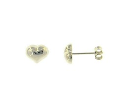 18K WHITE GOLD EARRINGS ROUNDED SMALL HEART, SHINY, SMOOTH, 7mm, MADE IN ITALY image 1