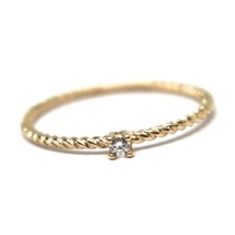 SOLID 18K ROSE GOLD RING, MINI SOLITAIRE CUBIC ZIRCONIA WIRE ROUND BRAID TUBE image 1