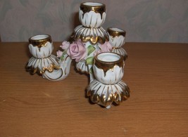 Vintage Lefton China Porcelain 4 Light Candelabra Candlestick Pink Roses Japan - $64.35